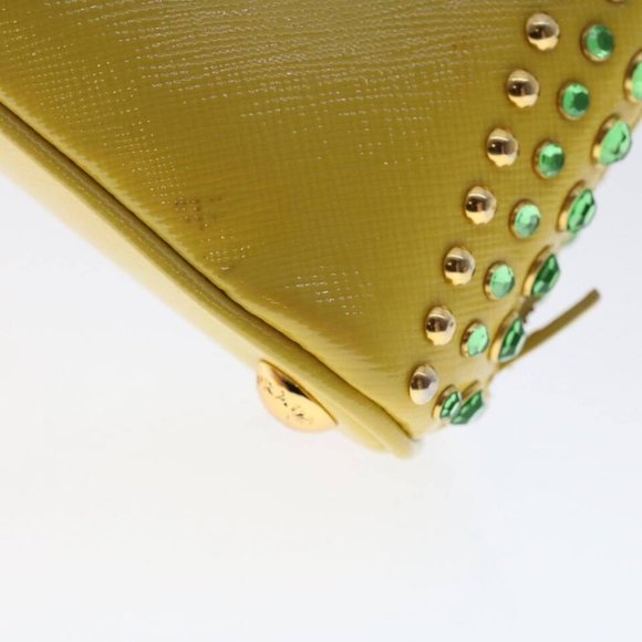 PRADA Bijoux Hand Bag Safiano leather 2way Yellow Auth - Picture 12 of 16